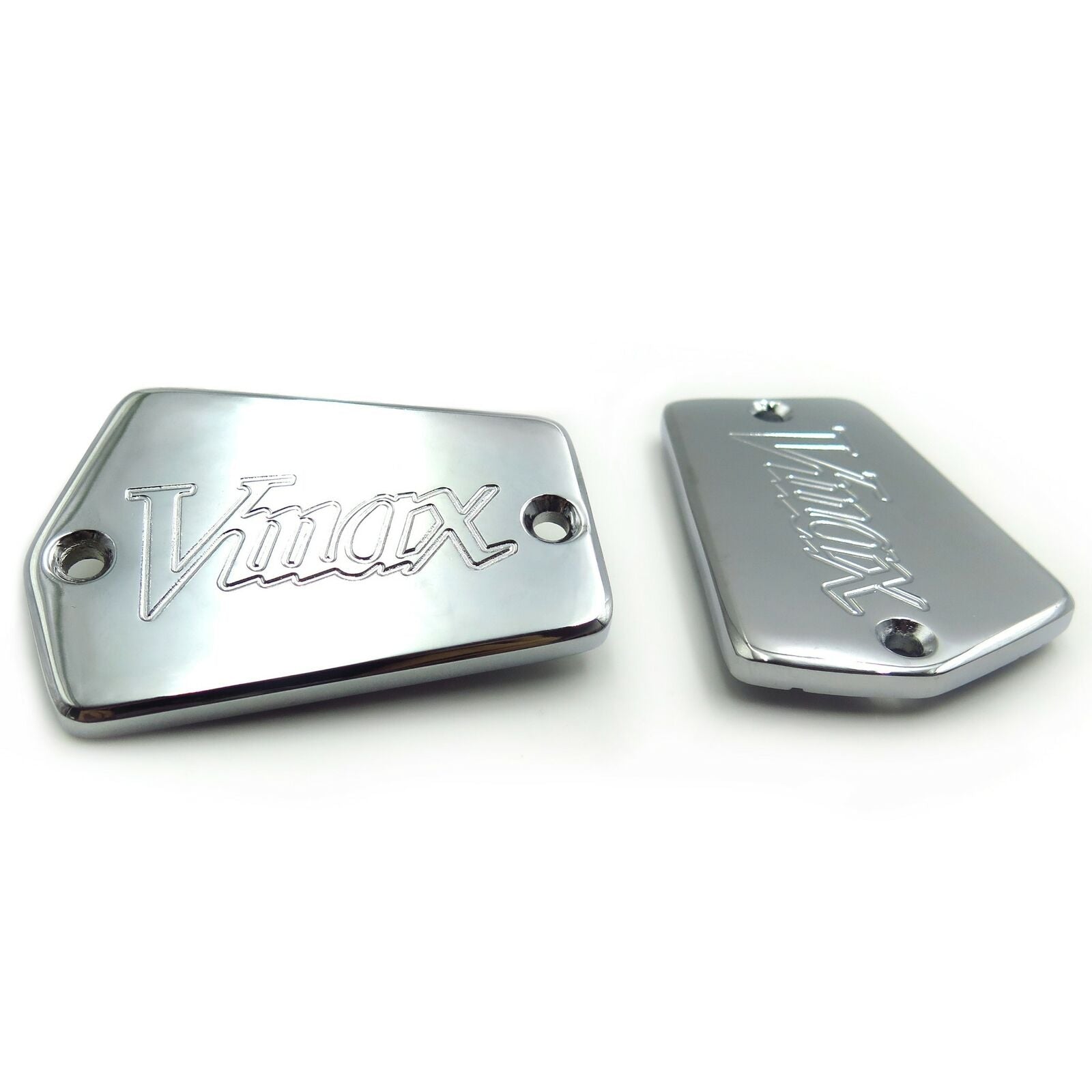 For Yamaha VMAX Billet CNC Reservoir Cap Set in Chrome Brake Fluid and Clutch