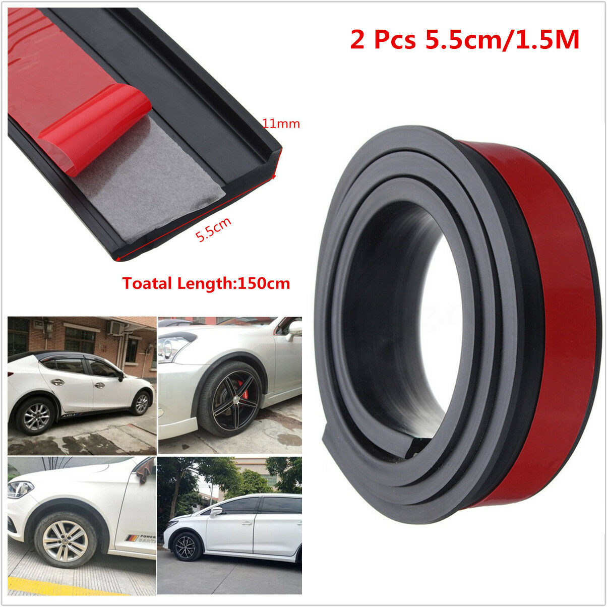 2X 150cm Car Fender Flares Protector Extension Wheel Eyebrow Rubber Trim DIY
