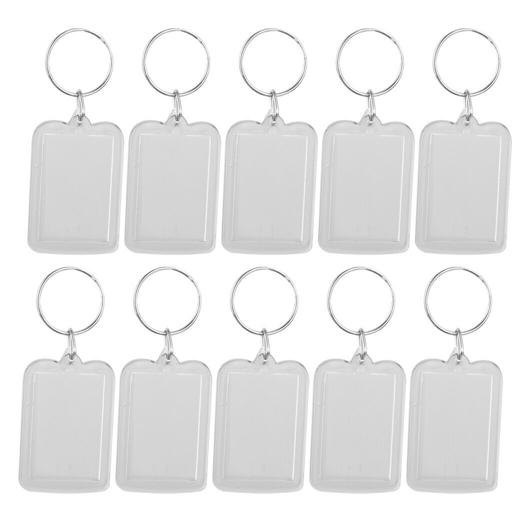 100 Packs Rectangular Blank Photo Picture Frame Key Ring Keychain Clear
