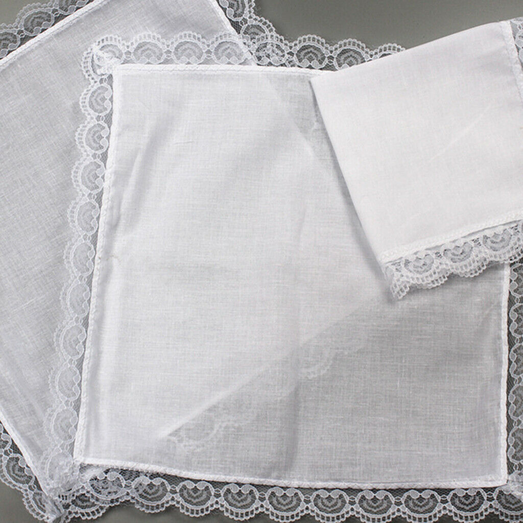 5 Pieces Ladies White Hankies Party Wedding Handkerchiefs Lace Cotton Hanky