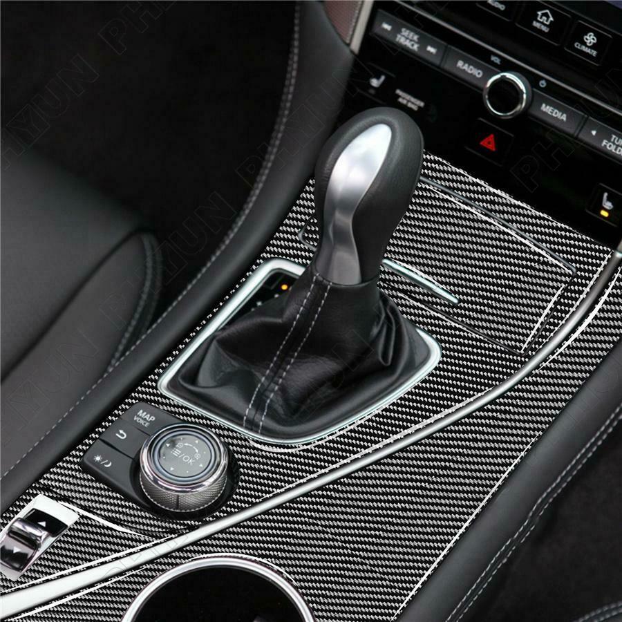 For Infiniti Q50 Q60 Console Water Cup Holder Gear Shift Panel Trim Carbon Fiber