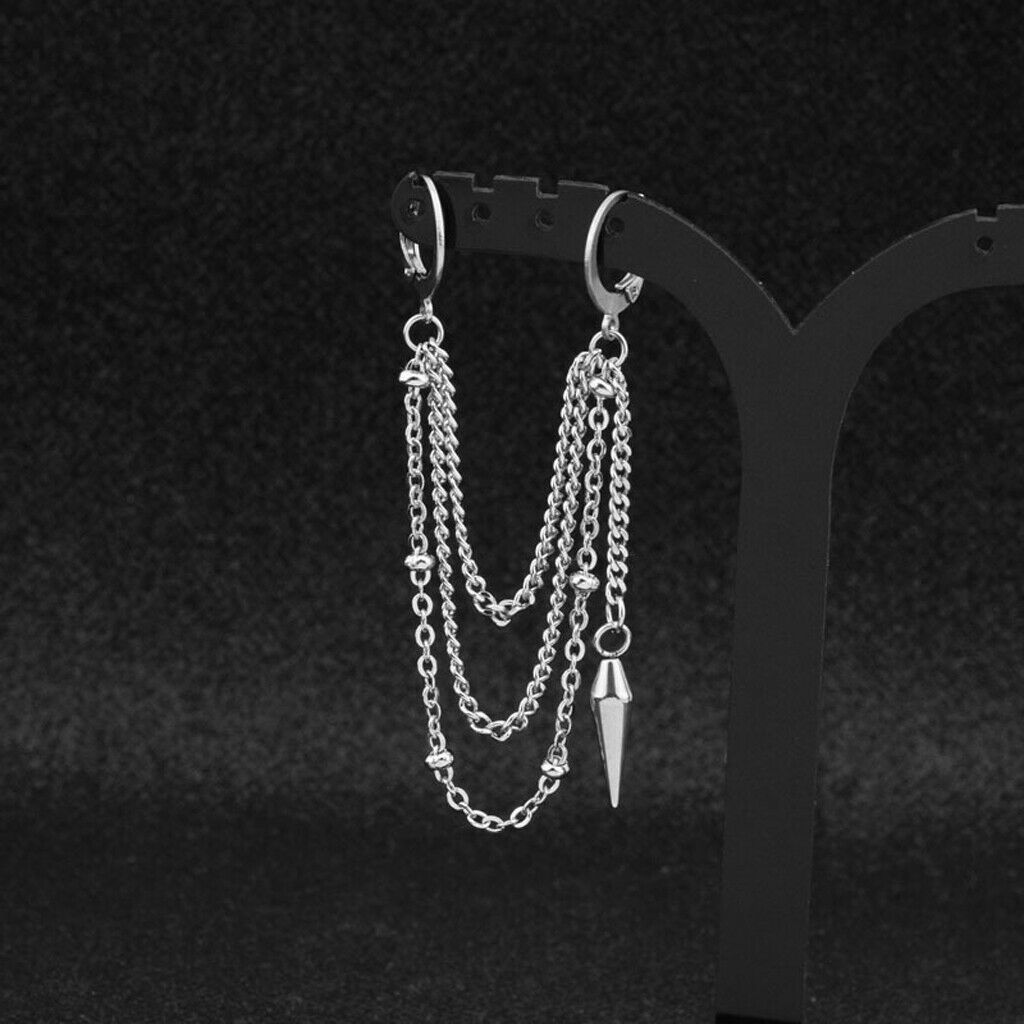 Stainless Steel Punk Spike Multiple Chain Dangle Earring Korean Fashion Jewelry