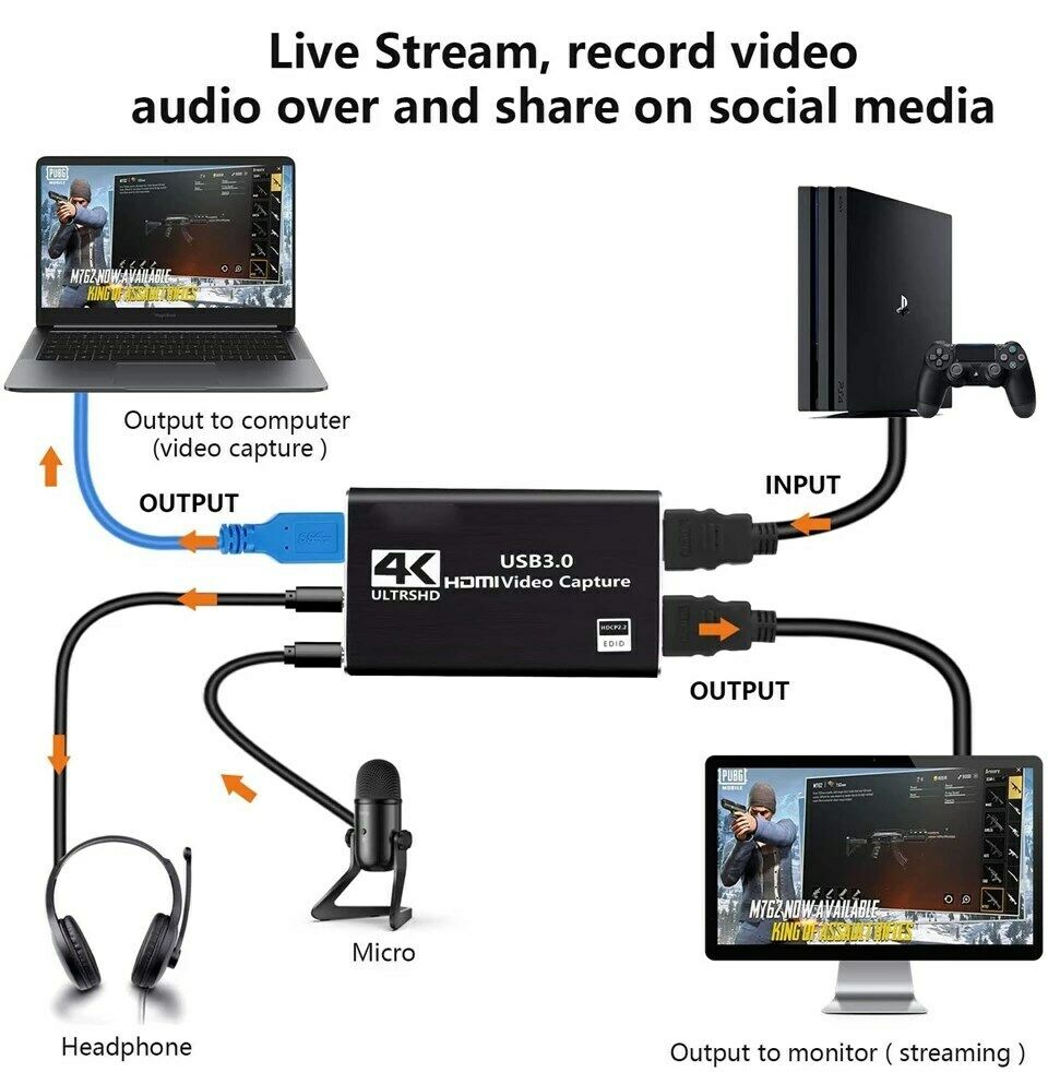 USB 3.0 HDM Video Capture Card 4K 1080P 60fps Record for Game Live Streaming CA