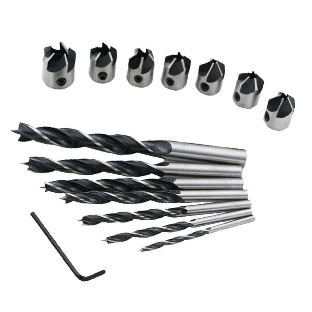 Three Pointed HSS Countersink Drill Bits Chamfering Tool Set for Woodworking