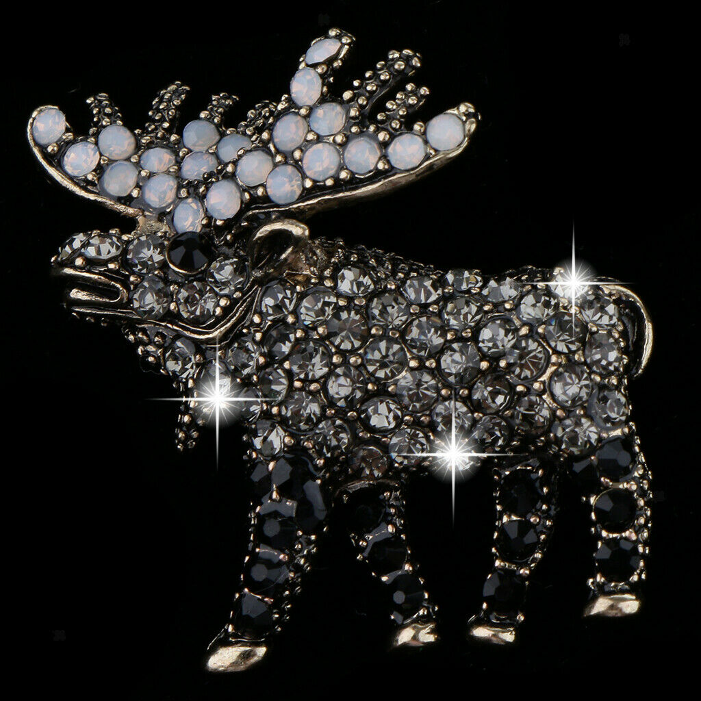 Women Fashion Rhinestone Elk/Reindeer Clips Brooches Animal Pin Brooch
