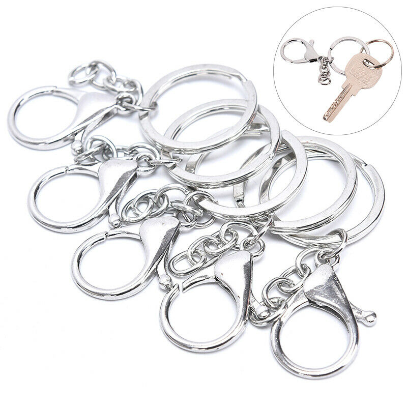 10X Big Lobster Clasp Hooks Keychain Split Ring Short Chain Key Ring DIY FDBD
