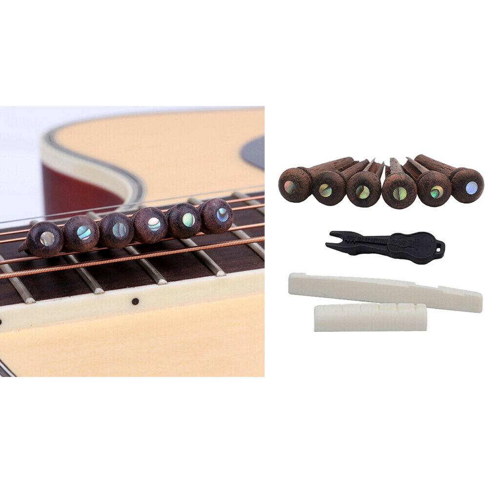 Acoustic Guitar Bone Bridge Saddle and Nut Rosewood Bridge Pins Dot