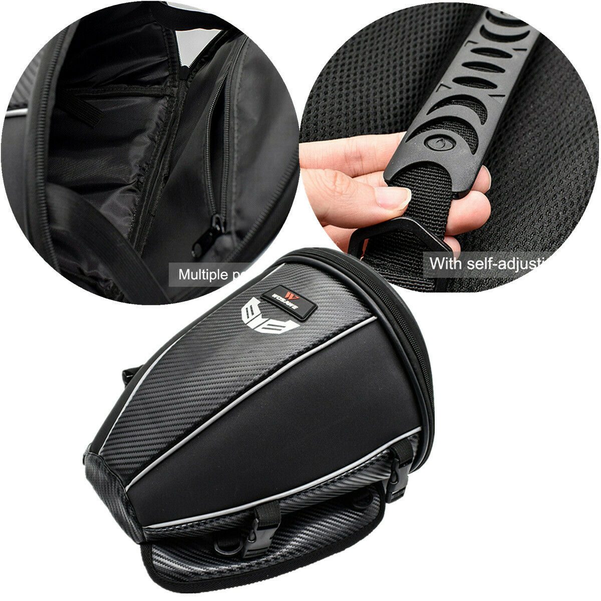 15L Motorbike PU &Polyester Rear Seat Tail Bag Luggage Backpack Multiple Pockets
