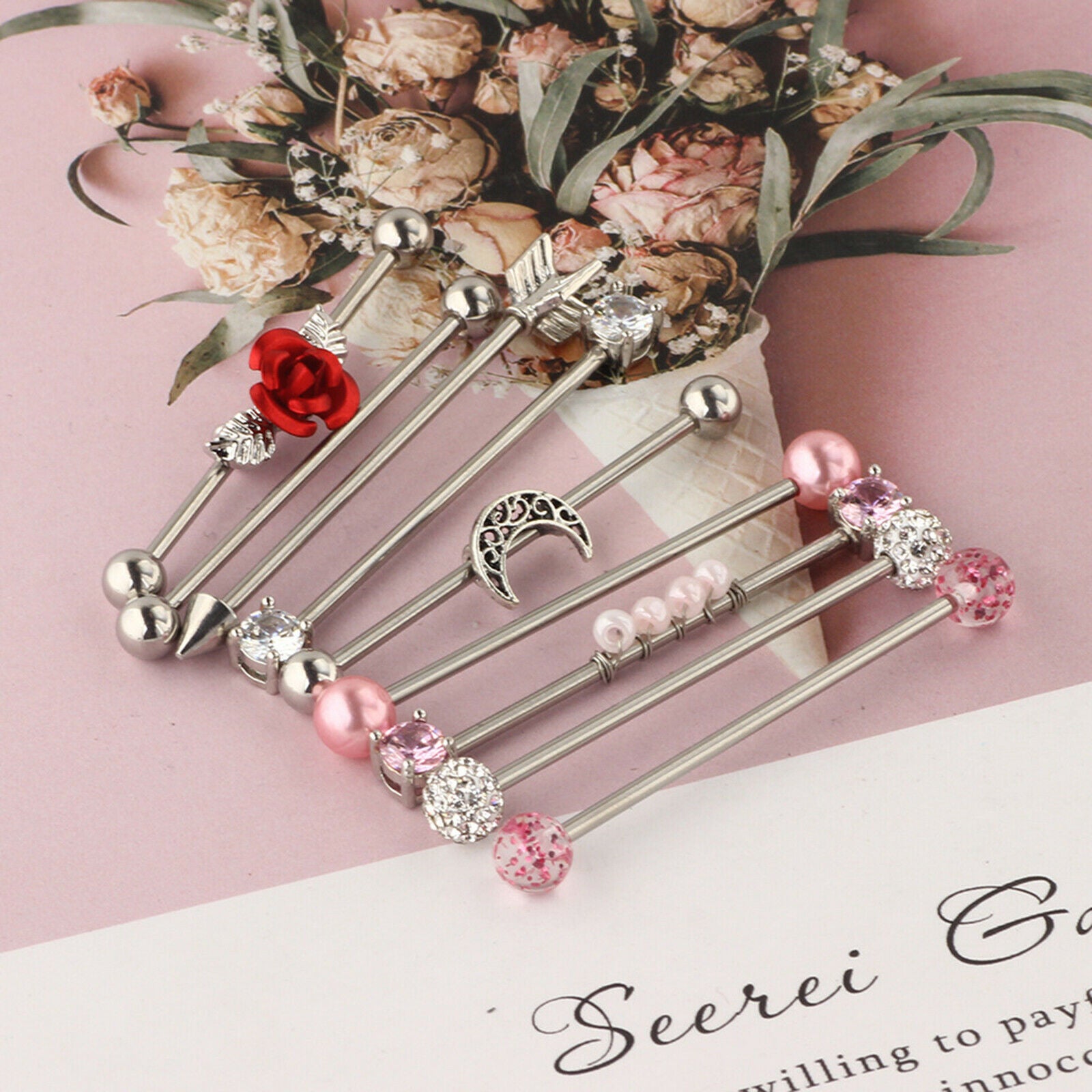Pair trend ear industrial piercing barbell earrings jewelry punk accessory