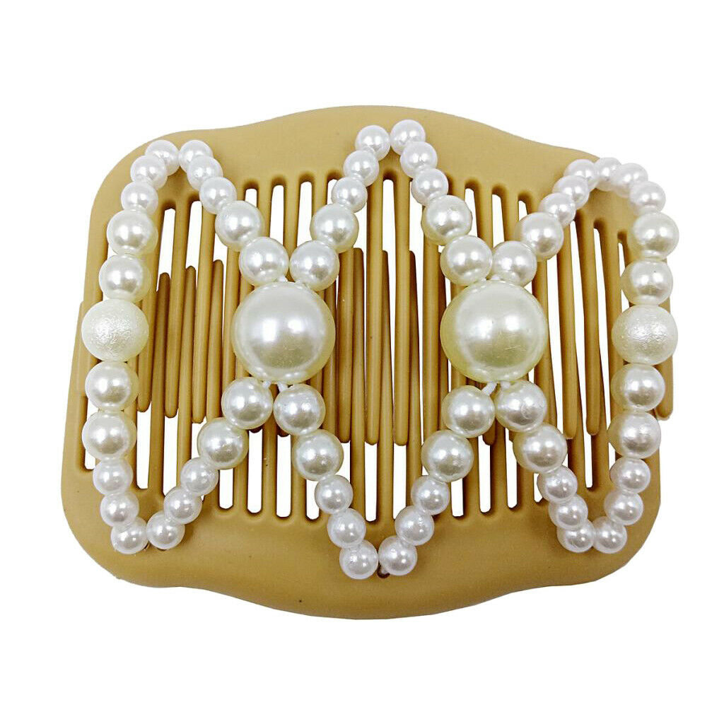 Pearls  Elastic Hair Clips Stretchy Double Hair Comb For Womens