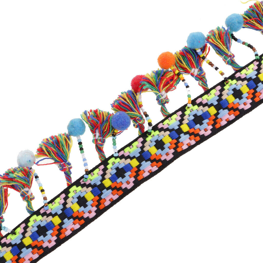 1 Yard 60mm Pom Pom Beads Fringe Jacquard Ribbon Trim for DIY Sewing Crafts