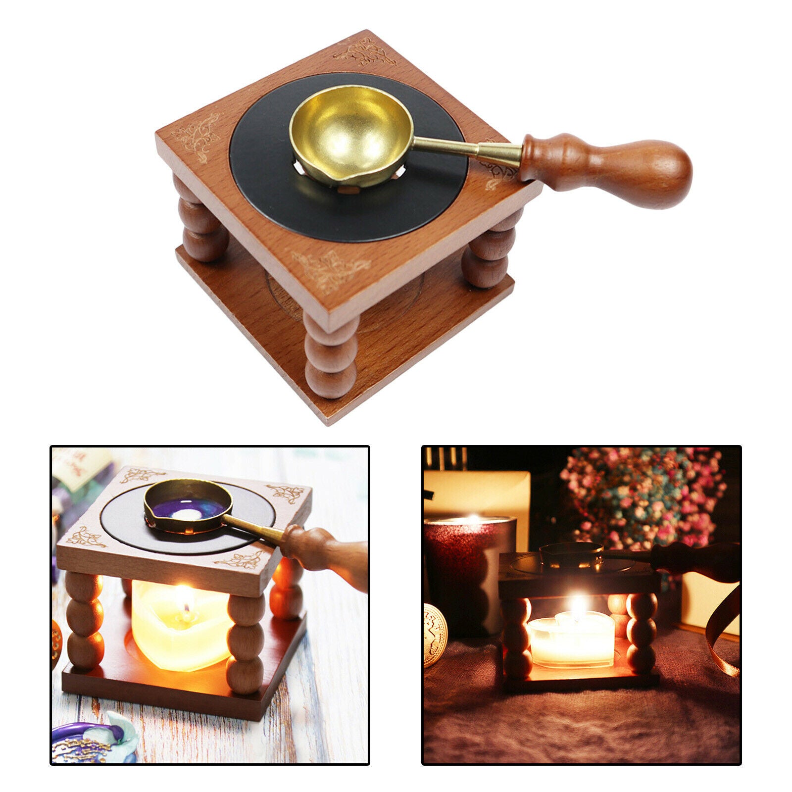 Wax Seal Furnace Set Wooden Wax Seal Warmer Heat Resistant Spoon Beads