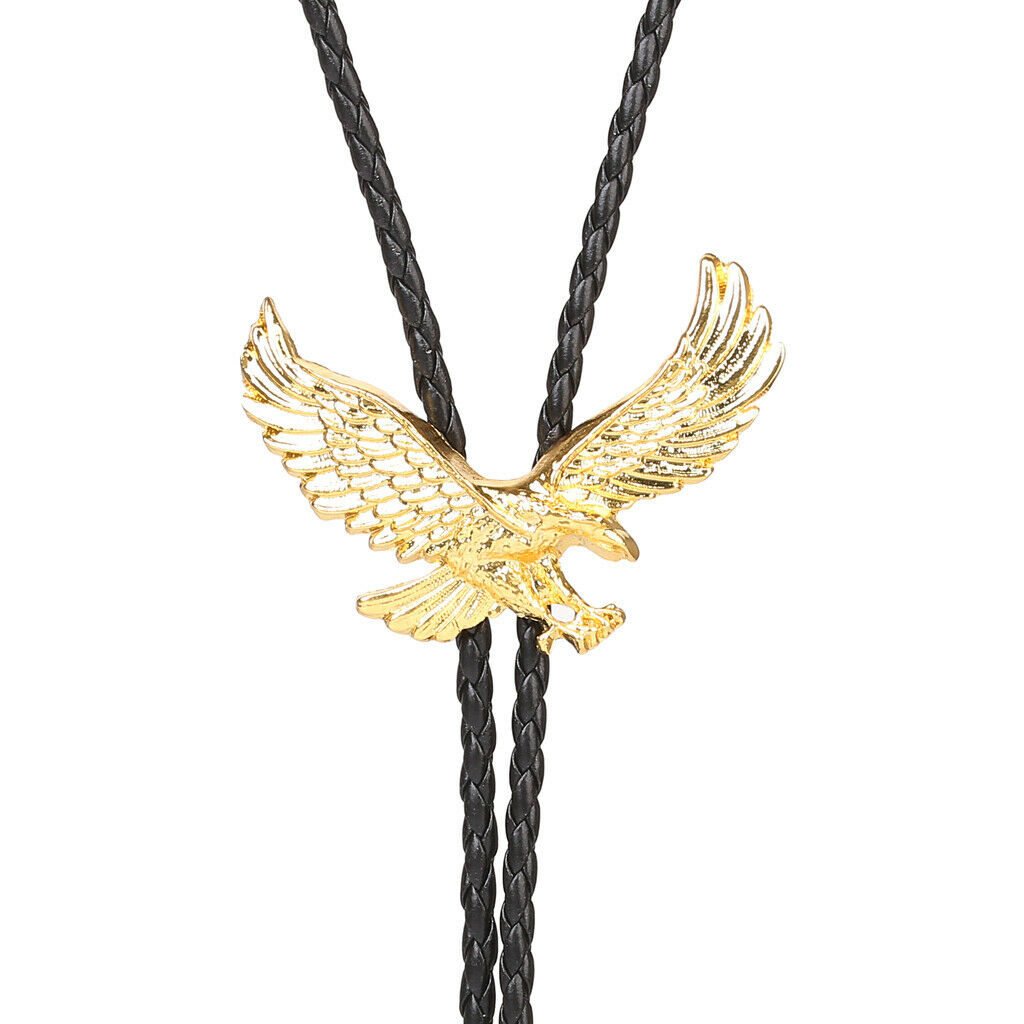 2Pack Retro Style Metal Eagle Bolo Tie Western Leather Cord String Necklace
