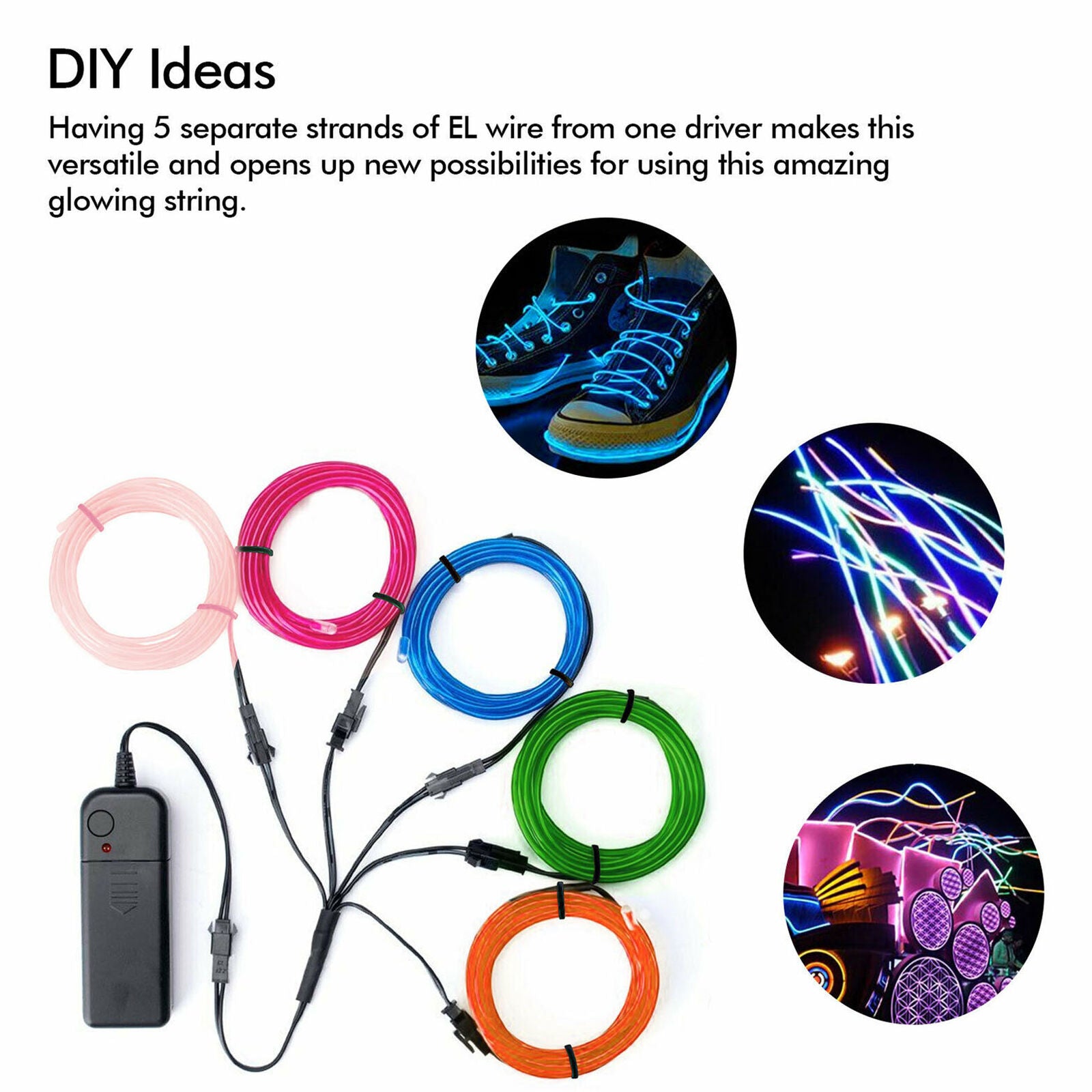 5x1M Flexible Neon LED Light Glow EL Wire String Strip Rope Tube Car Dance Party