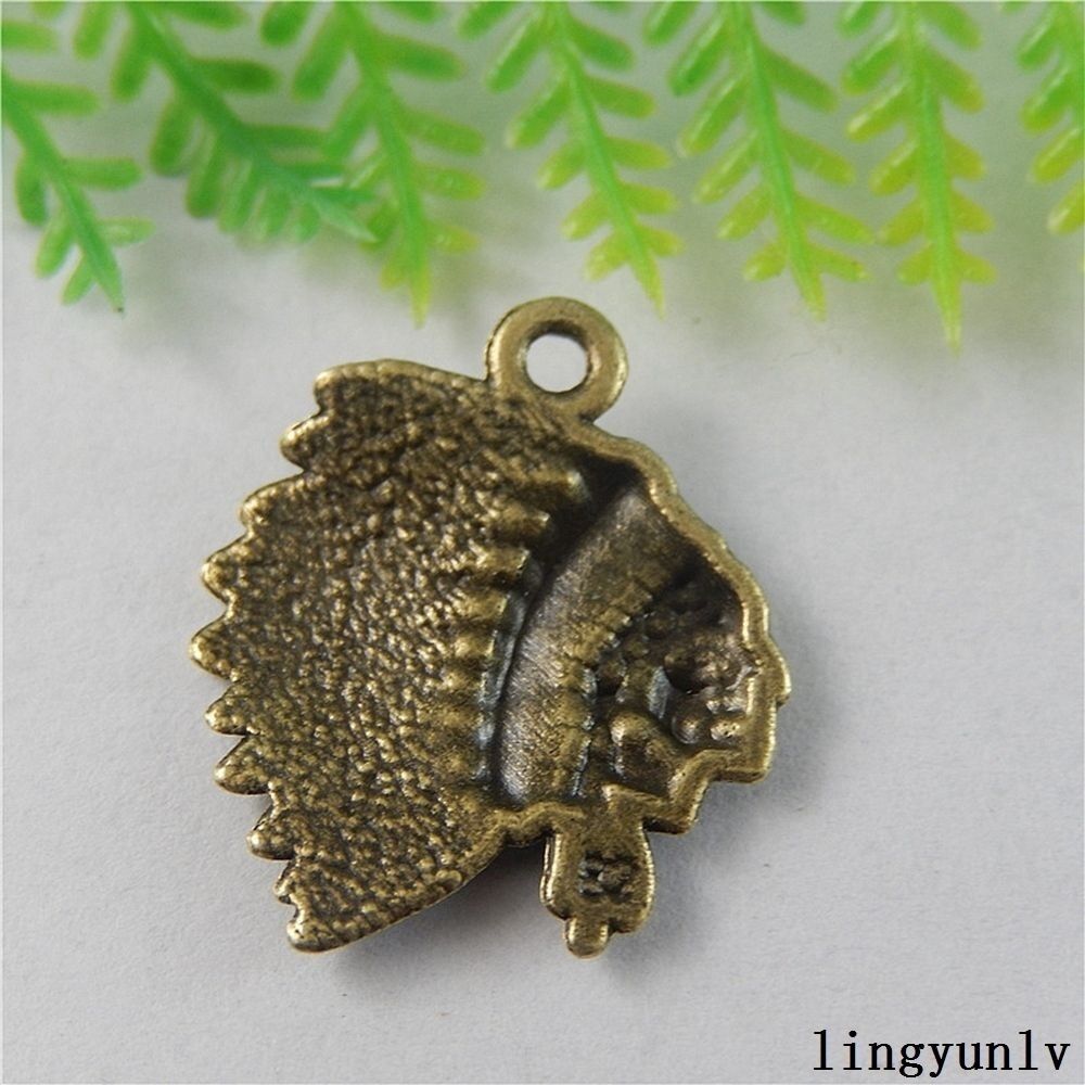 40 pcs Antiqued Bronze Alloy Cacique Head Pendants Charms Craft Findings 50799