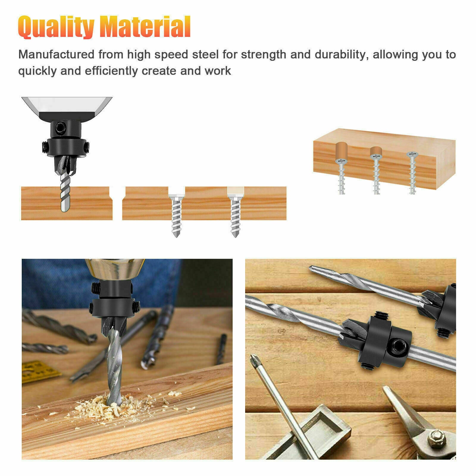 7Pcs Countersink Drill Bit Set Plastic Drilling Drills Tapered Pilot Tools