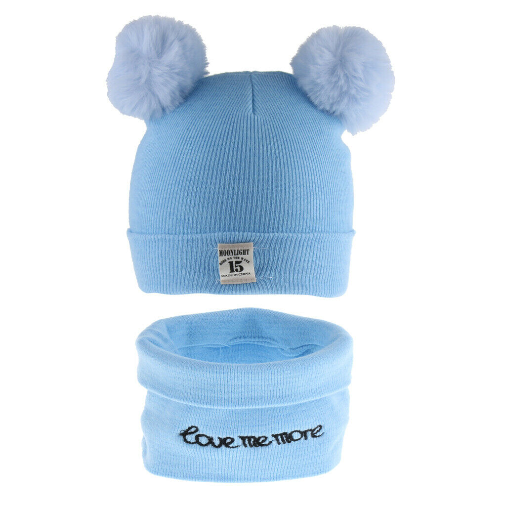 2pcs set Baby Winter Warm Knit Hat Infant Toddler Pom Beanie   Sky Blue