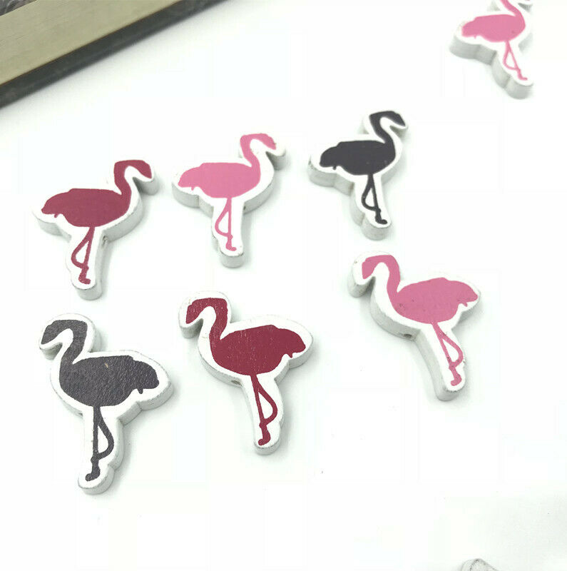 40X Wooden Beads Flamingo Shape Mix Spacer Beads Pacifier Clip Jewelry Making