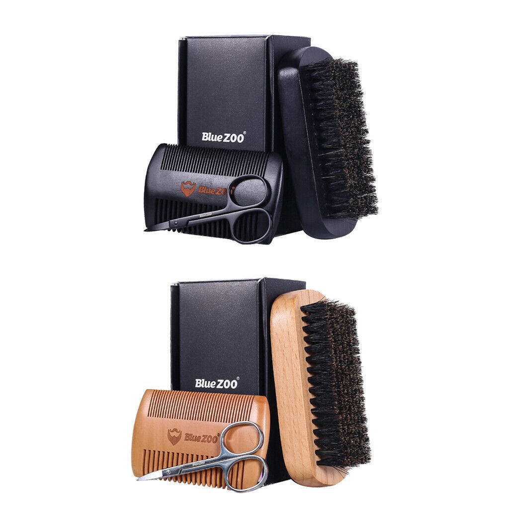 2 Set Mens Beard Grooming Kit with Comb Scissors Brush for Friend Grandpa