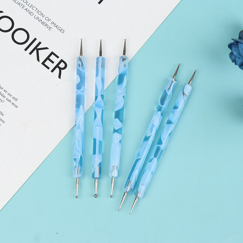 5Pcs/Pack 2 way Blue Dotting Marbleizing Painting Pens Nail Art Dot ToolsFCA