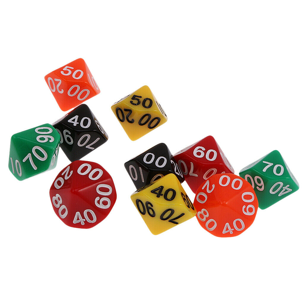 Set of 10 Colored Game Dice 10 Sided Dice D00 90 From D&D