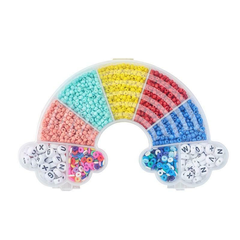 Colorful Necklace Making Beads Kit Soft Pottery Spacer Beads with Rainbow Box
