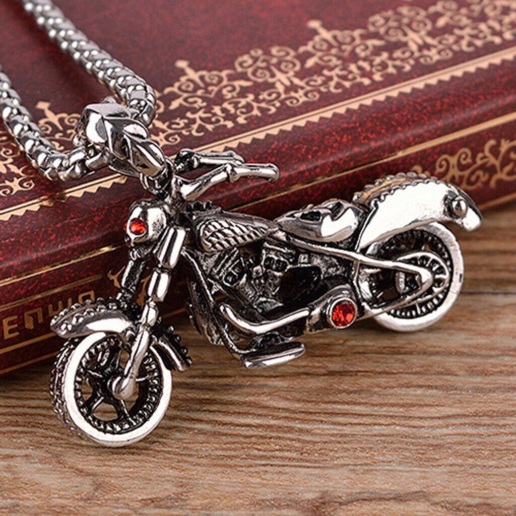 Men's Punk 316L Stainless Steel Motorcycle Gadgets Pendant Necklace Red Eyes