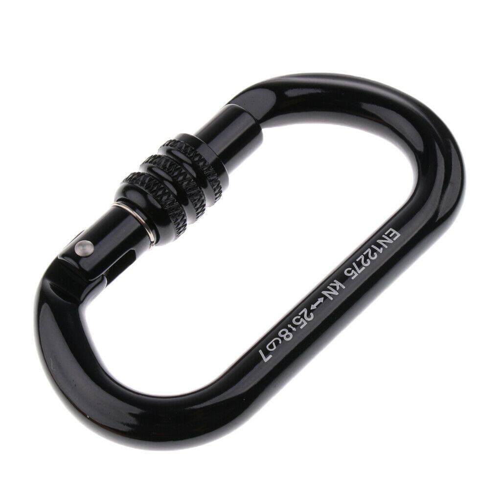 2pcs Climbing Carabiner Buckle Outdoor Screw Locking Carabiner 11.2cm Black