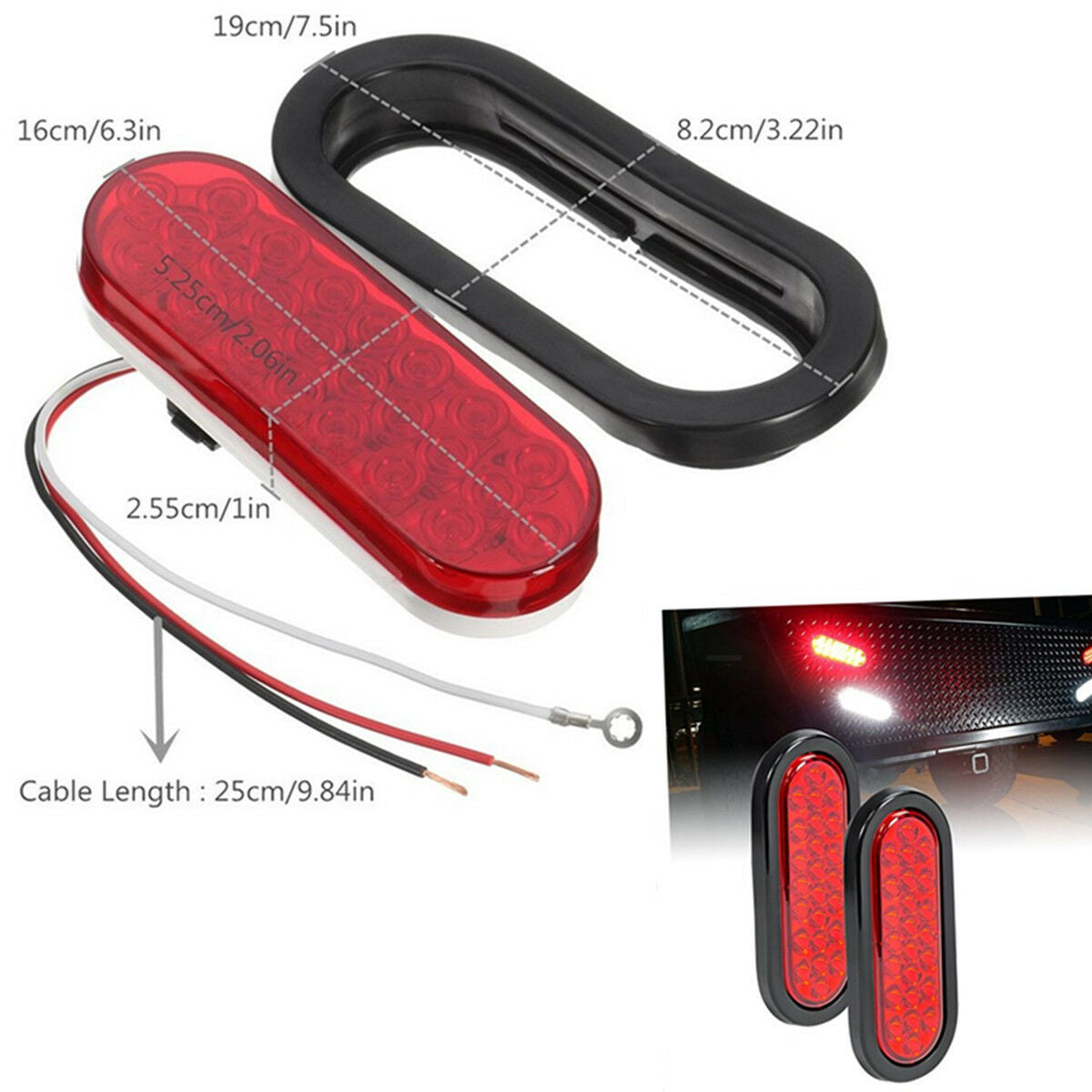 1 Pair 6" Truck Trailer Brake Light Turn Signal Sealed Marker LED Light Red Lens