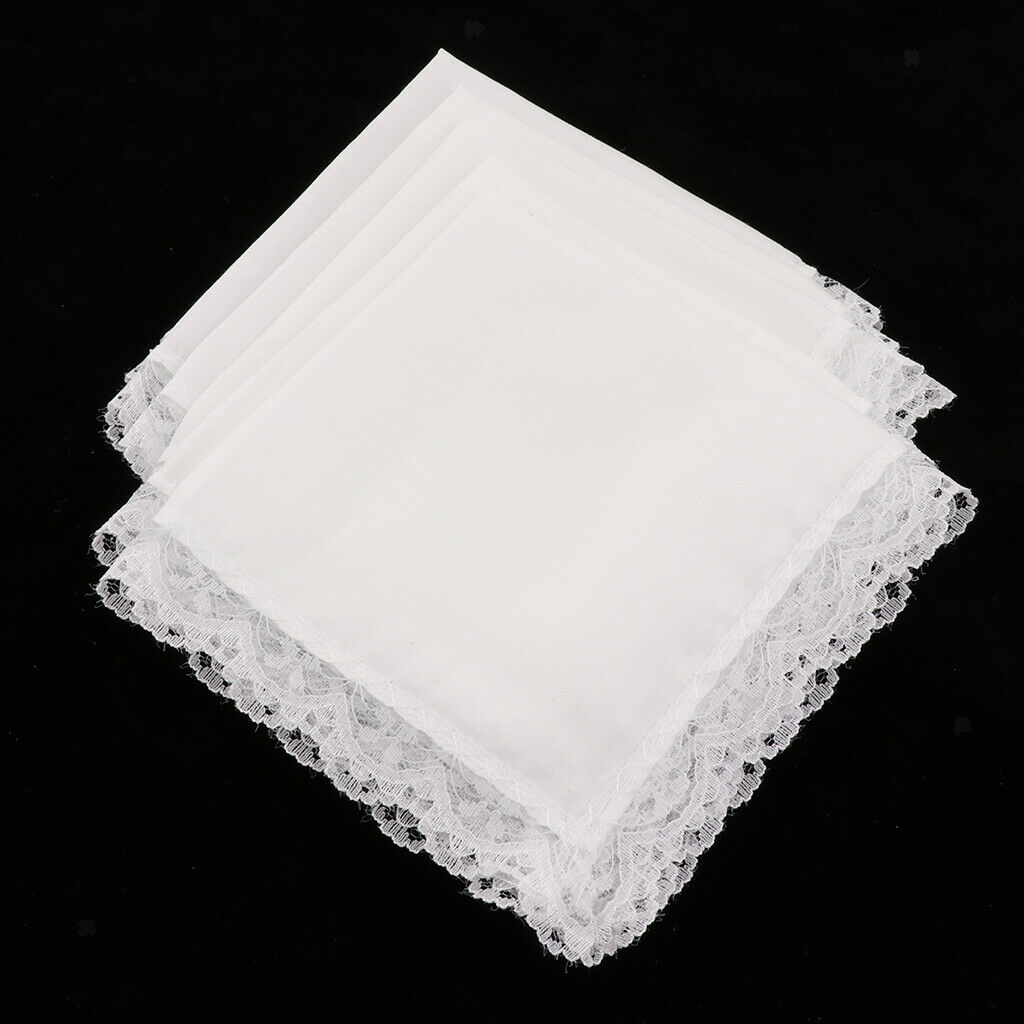 5x Ladies Wedding Party Lace Cotton Handkerchiefs Border White Hanky New
