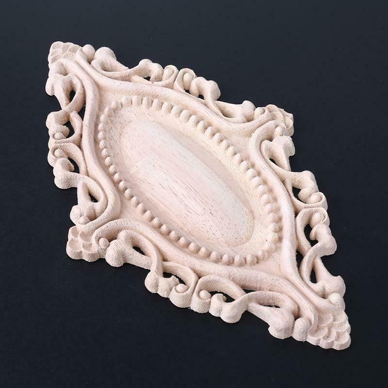 4pcs Wood Carved Onlay Applique Oval Carving Flower Unpainted Frame Furniture