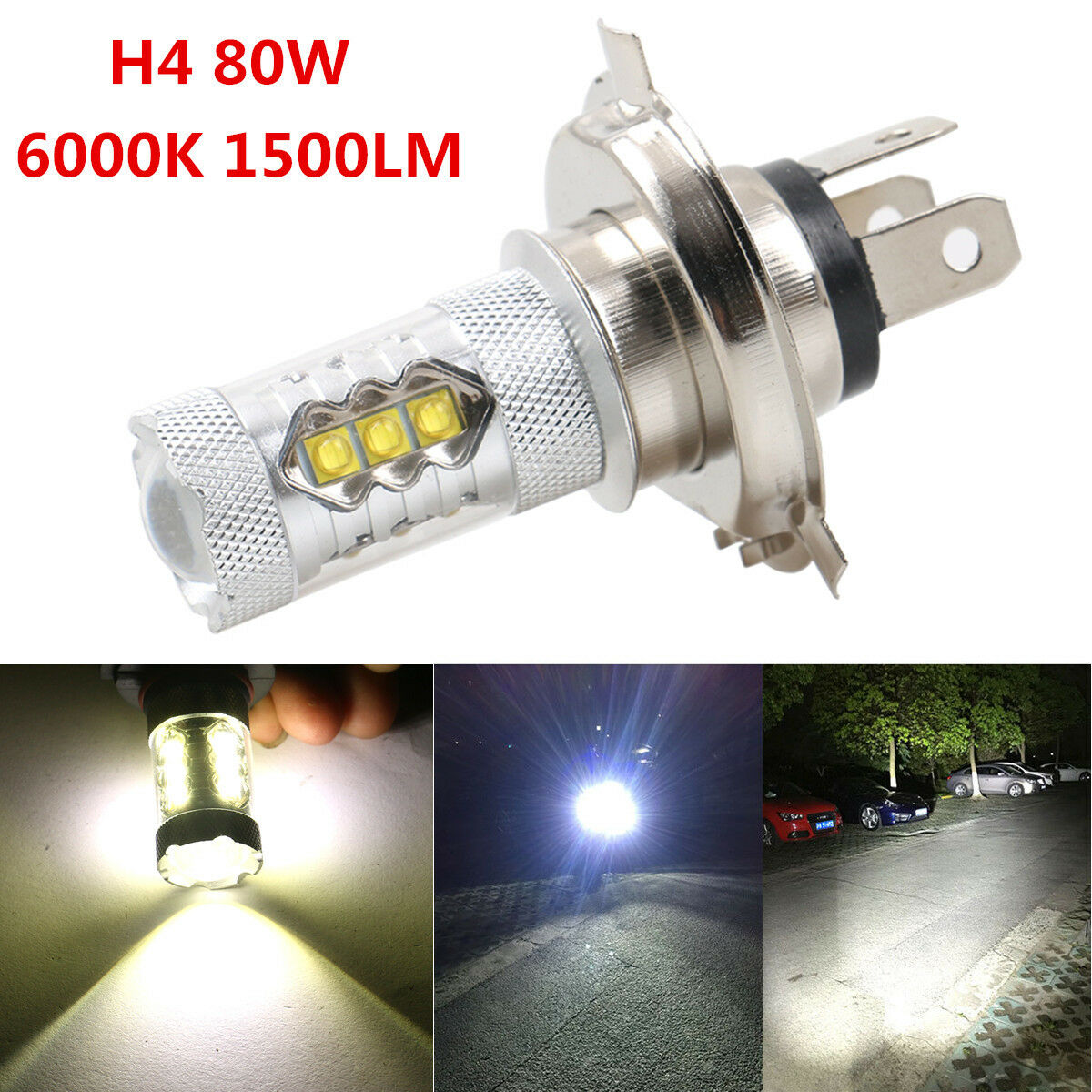 80W H4 9003 COB LED Motorcycle Headlight Hi/Lo Beam Front Light Bulb Lamp 6000K