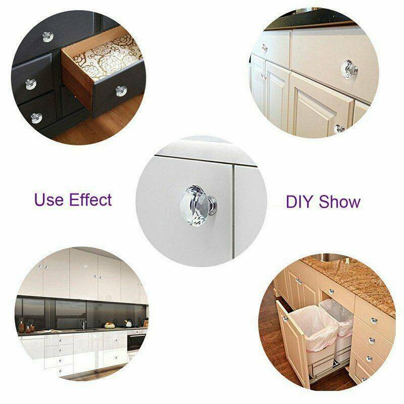 12Pcs Clear Crystal Diamond Glass Door Knobs Cupboard Drawer Handle Cabinet Knob