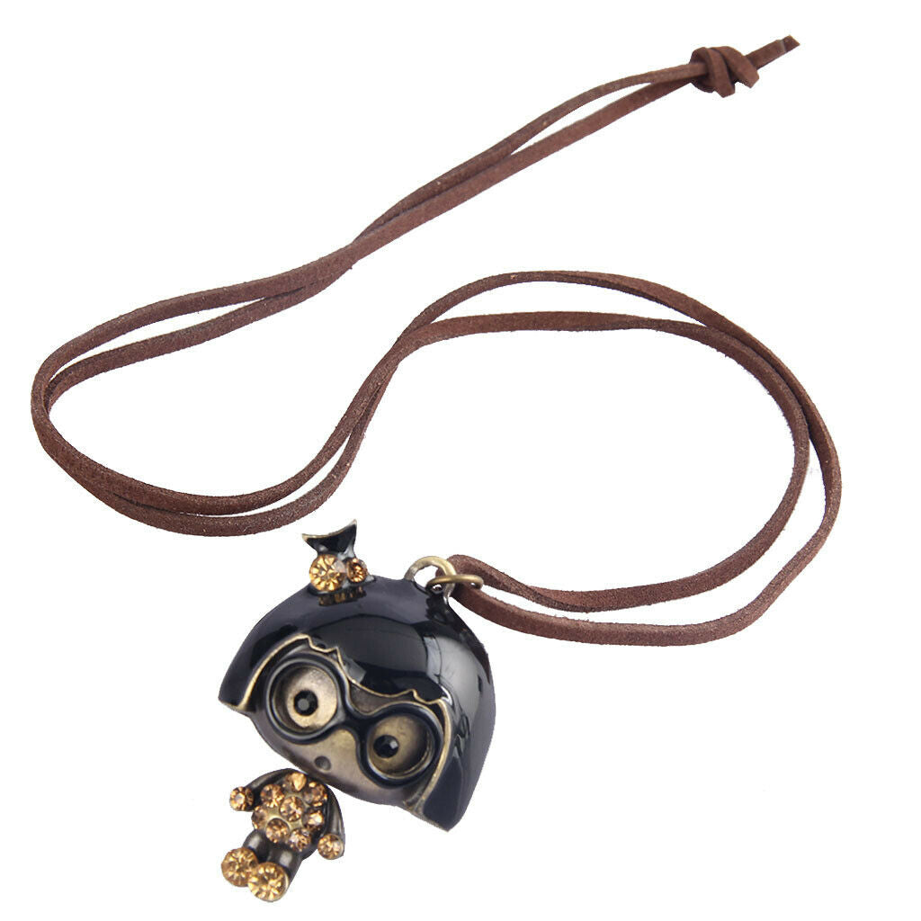 Cute Glasses Girl Pendant Wax Rope Necklace Fashion Jewelry Black