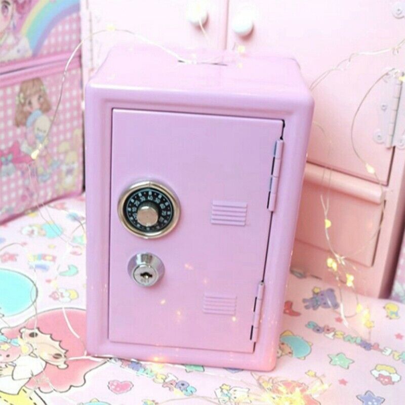 Kids Money Banks, Mini Money Box Gift Safe Case Password with Key Metal MoneD2D3