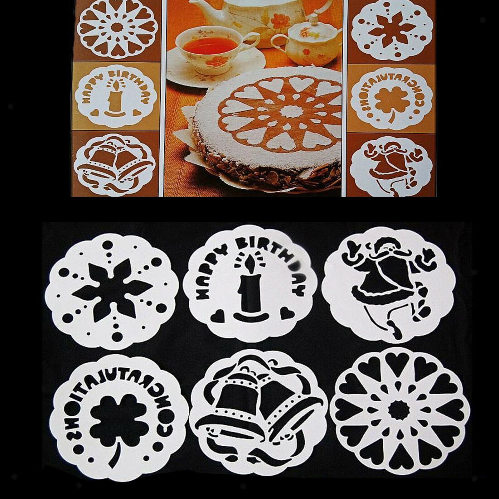 6x Snowflake Jingle Bell Cake Stencils Cookie Fondant Mold Baking Decor