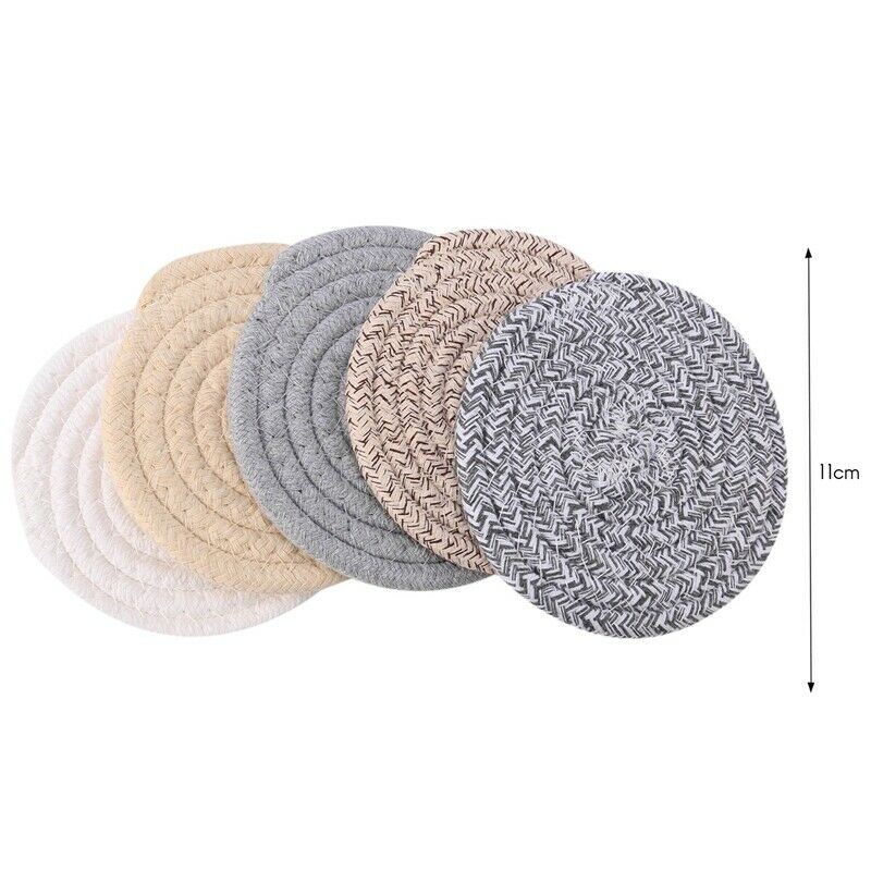 1X(Round Cotton Braided Table Place Mats Coaster Non-Slip Table Mats Set of 8M8)