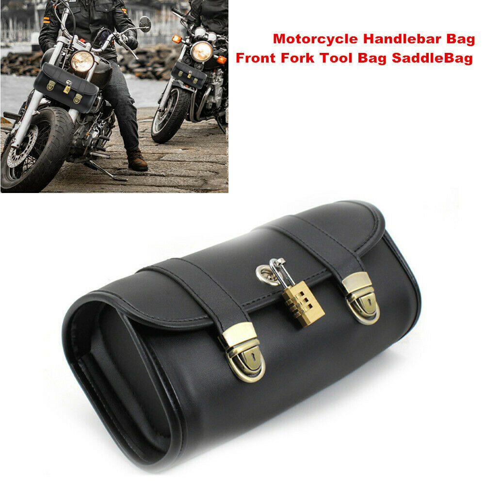 Motorcycle Handlebar Bag Tool Bag PU Leather Pit Dirt Bike Fork Bag Saddlebag