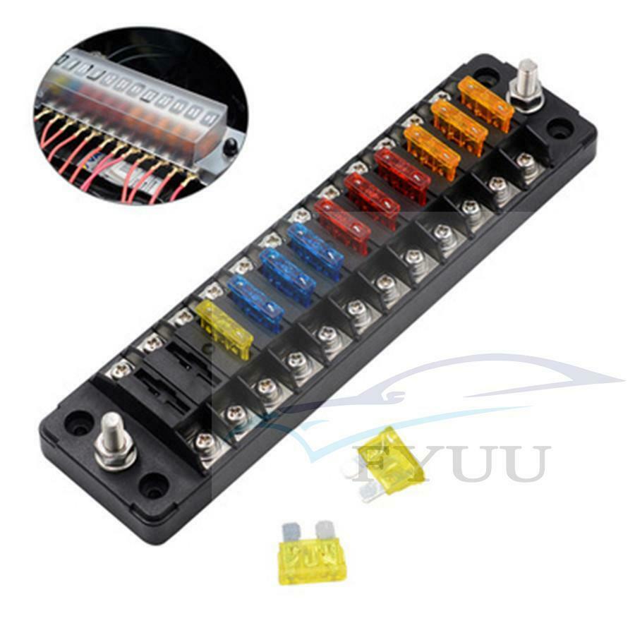 12Way DC12V-32V Circuit Blade Block Holder w/ Screw Nut Terminal Fuse Box Holder