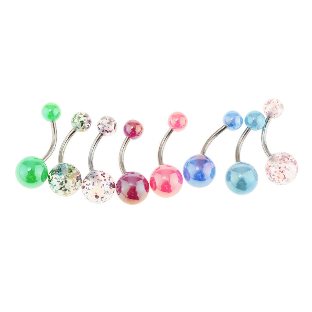 8 Pieces Assorted Color 316L Stainless Steel Navel Ring Bar Belly Ring