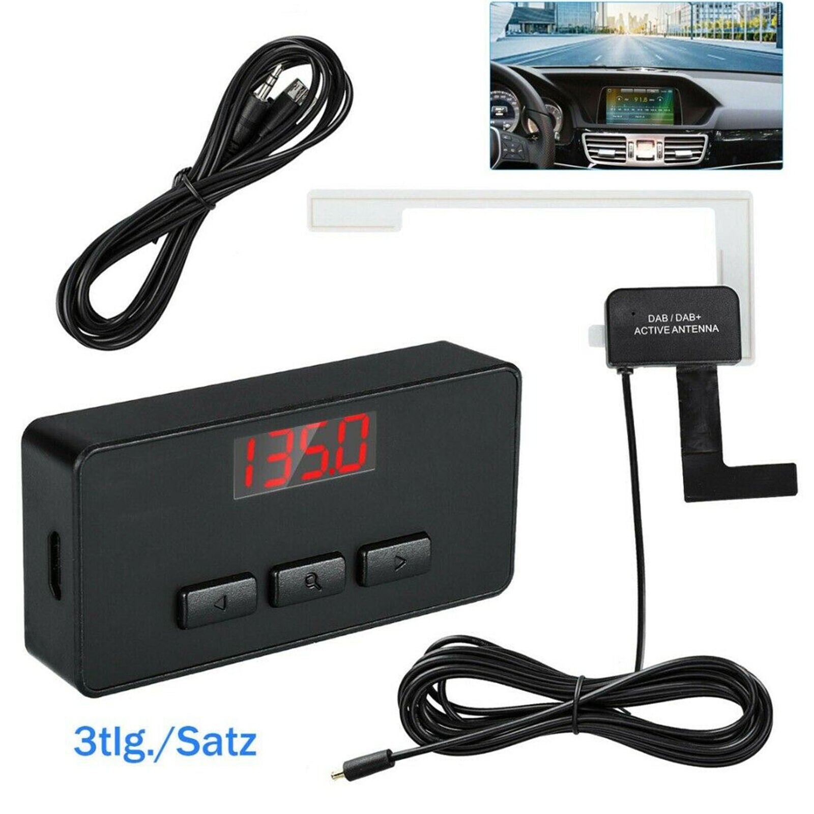 Universal DAB + car radio receiver AUX FM transmitter adapter + antenna radio