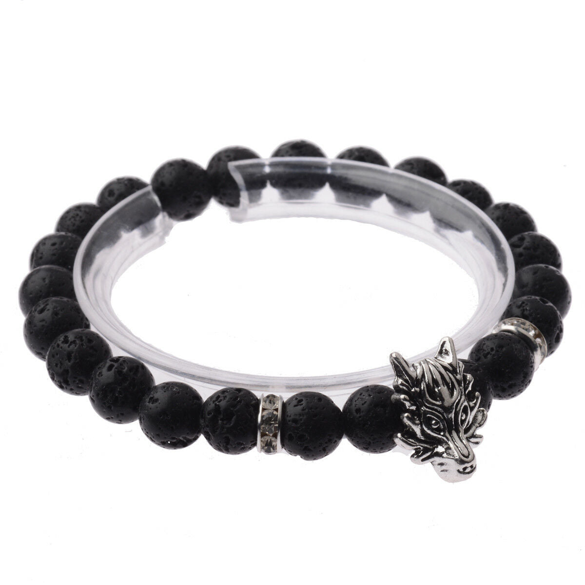 Charm Men's Lava Rock Beaded Dragon Bracelet Lucky Yoga Energy Wrist Bracelet