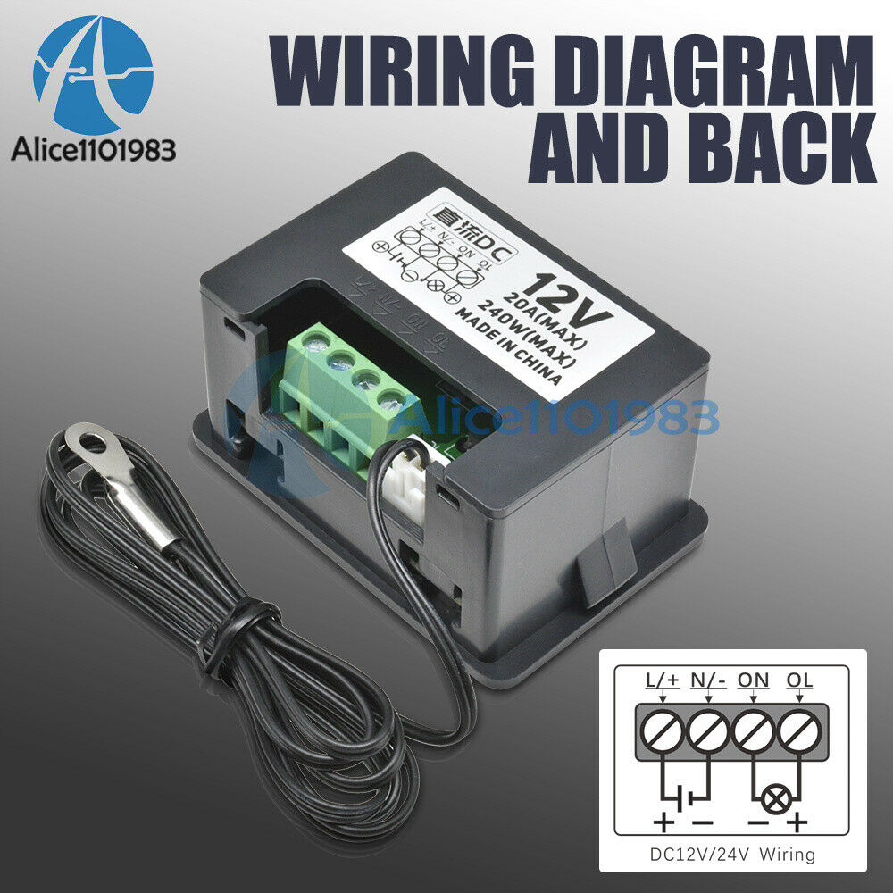 DC12V Digital Red Blue Microcomputer Temperature Controller Thermostat W/ Sensor