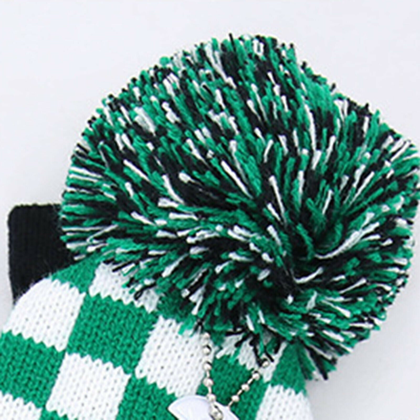 3x Knit Wood Golf Club Covers No. Tags 1 3 5 A Large Pom Pom Checkerboard