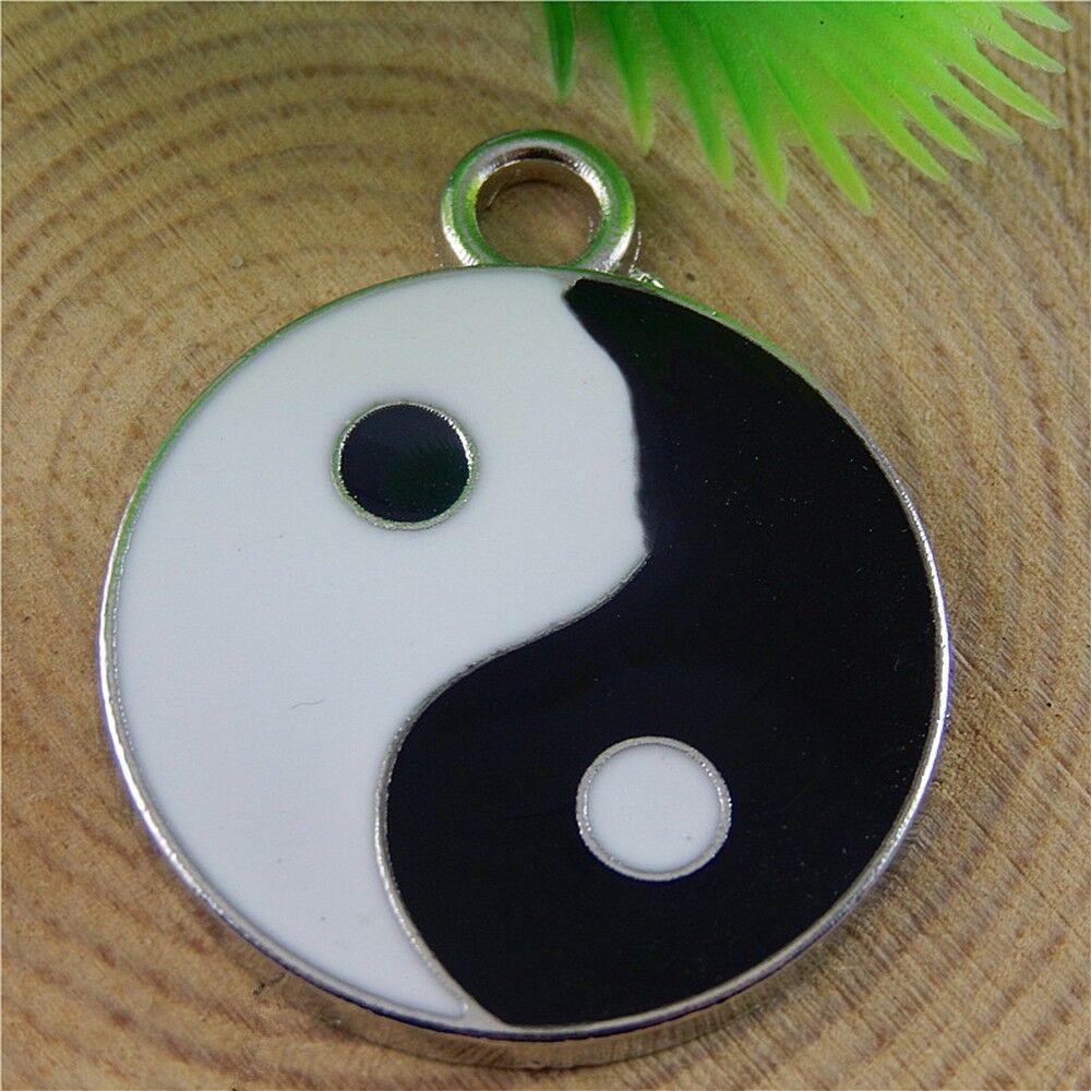 6 pcs Enamel Chinese Tai Chi Symbol Charm Alloy Pendant Keychain Dangle 34*28mm