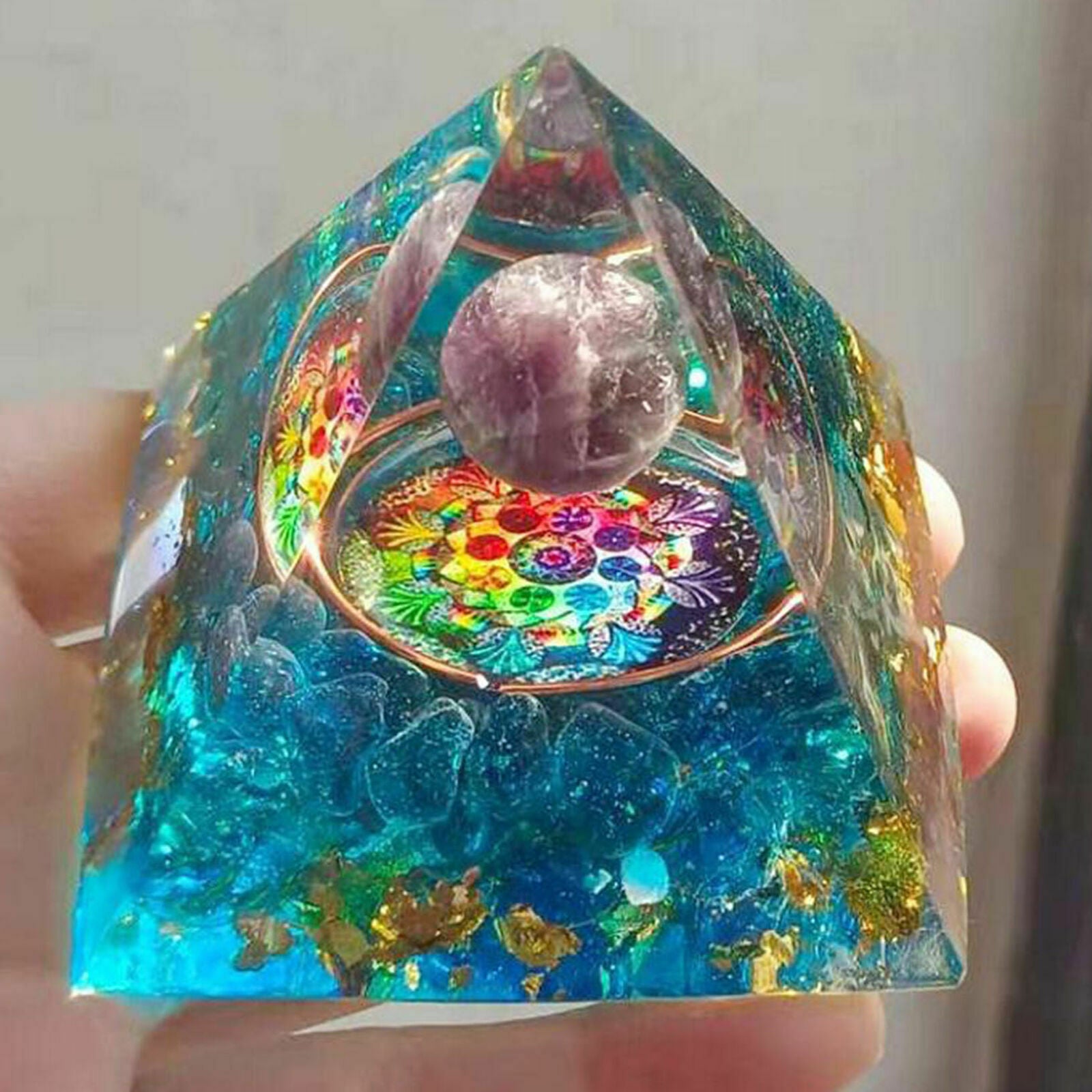 Amethyst Crystal Sphere Orgonite Pyramid Obsidian Chakra Energy Orgone Stone