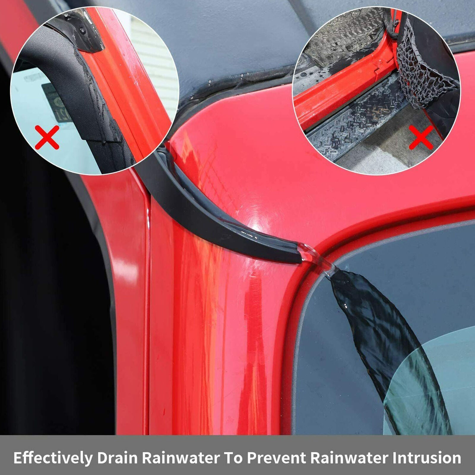 2PCS Window Water Rain Gutter Extension Slot Fit For Jeep Wrangler JK 2007-2017