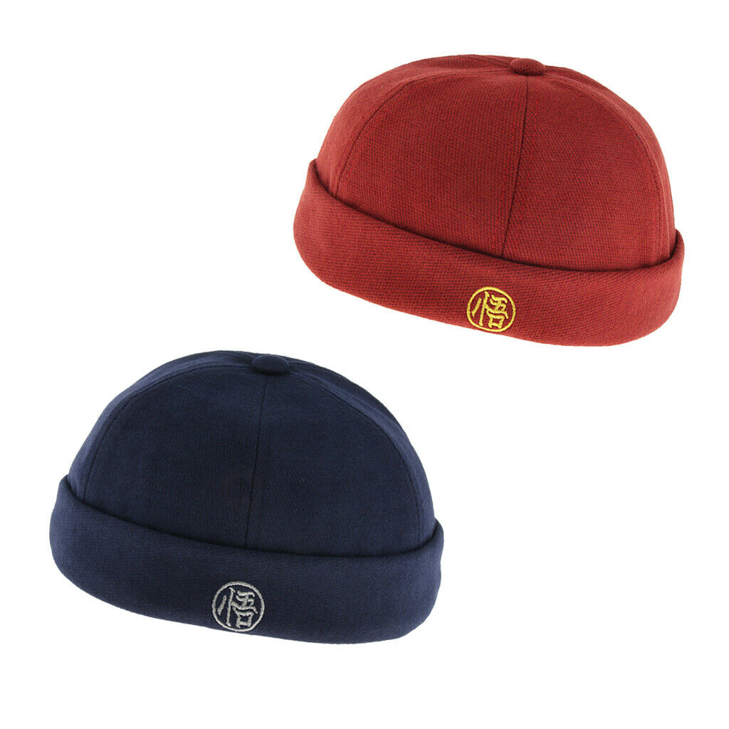 2 Pieces Mens Retro Docker Hat Wool Felt Beanie   Adjustable Navy Blue Red