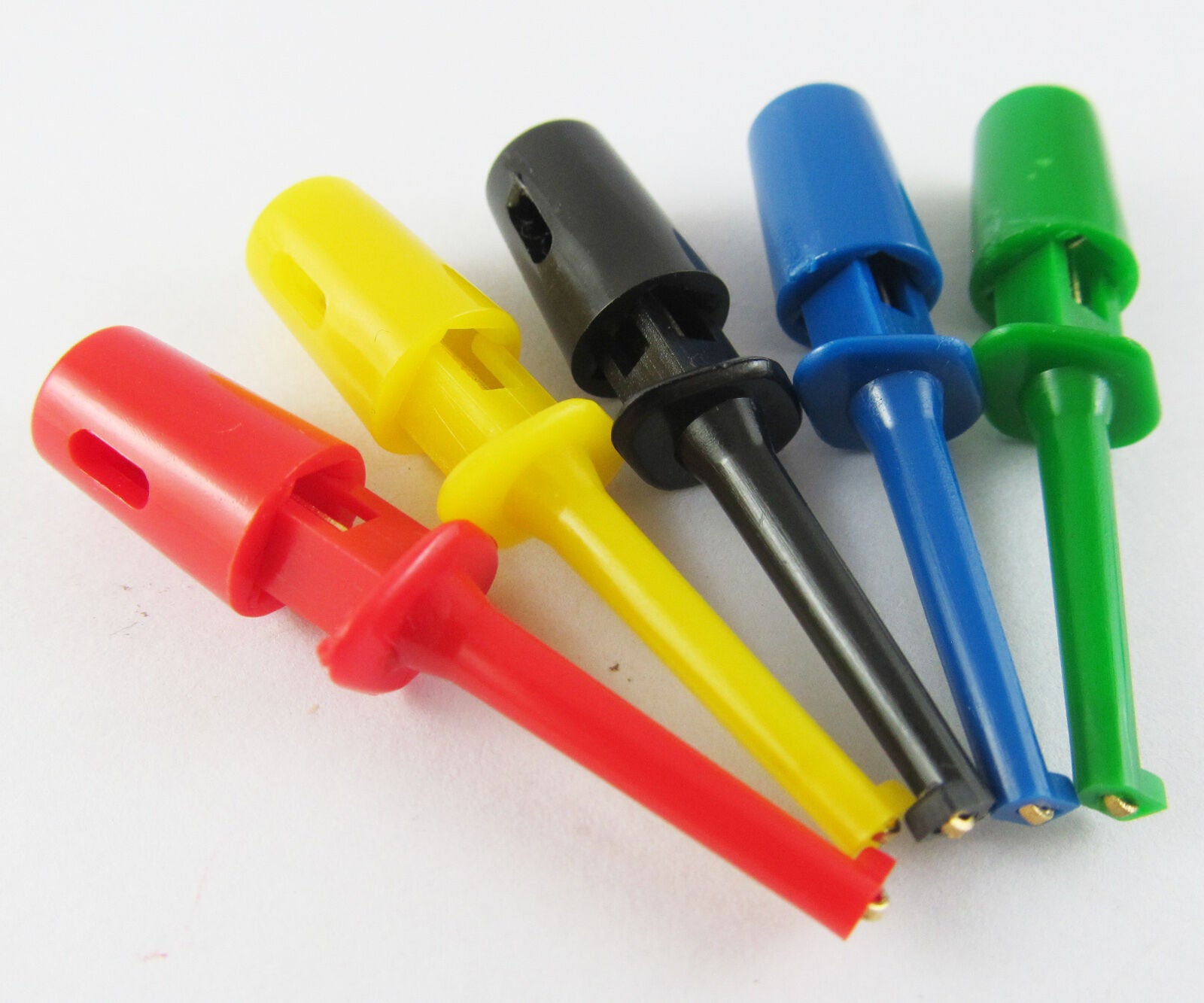 100pcs NEW 5 colors Grabbers Test Probes Single Hook Clip Round Small Size 43mm