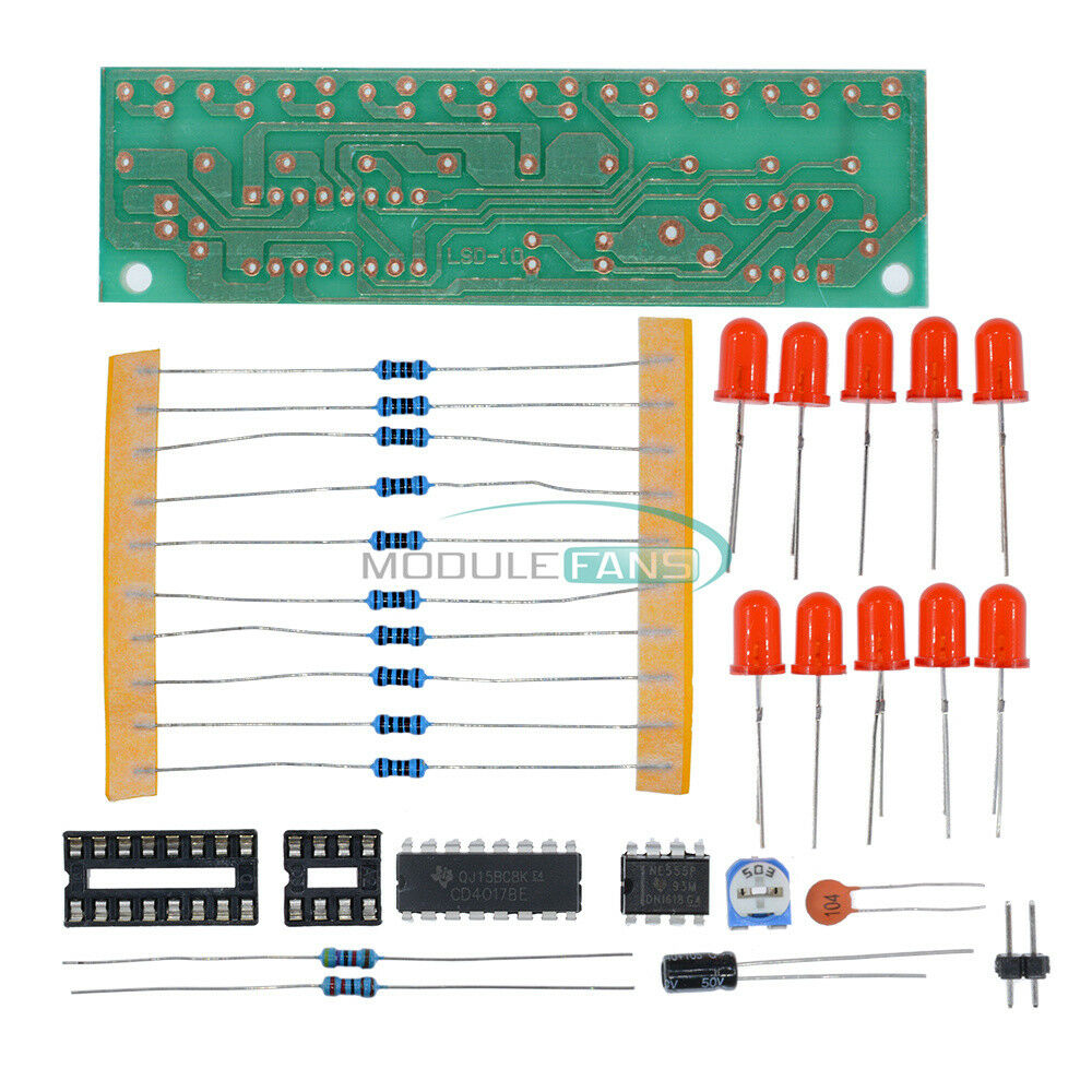 NE555+CD4017 Red LED Light Water DIY Kit Electronic Suite Lamp Module